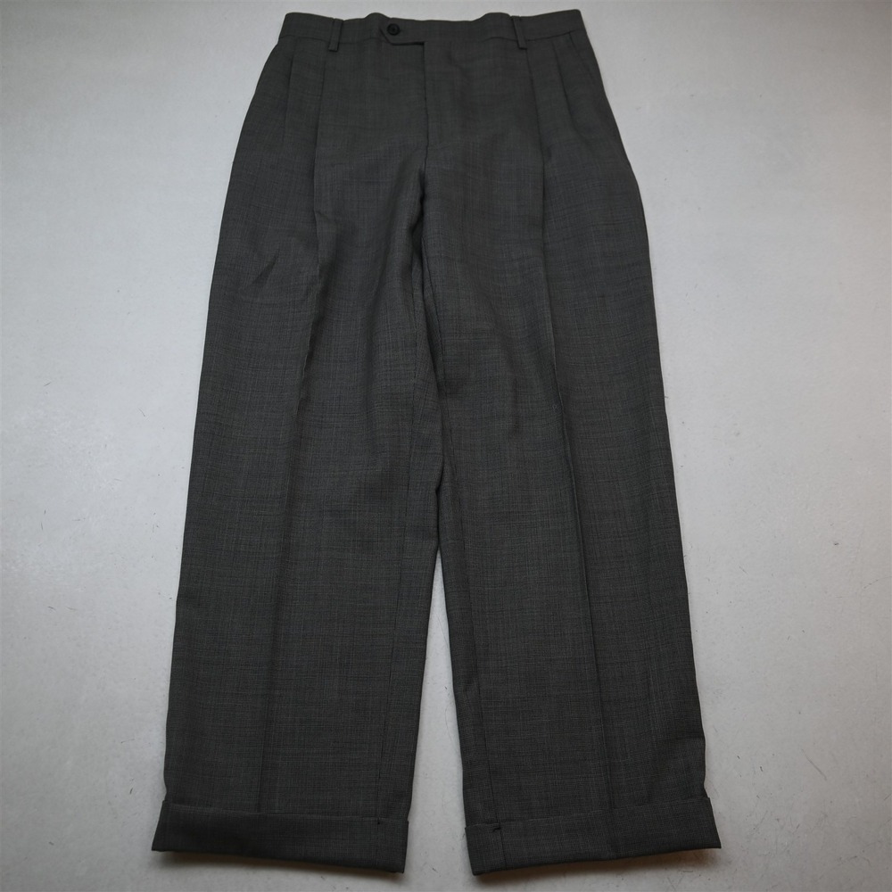 Joseph Feiss 30x30 Gray Barleycorn 100% Wool Pleated High Waist Baggy Pants
